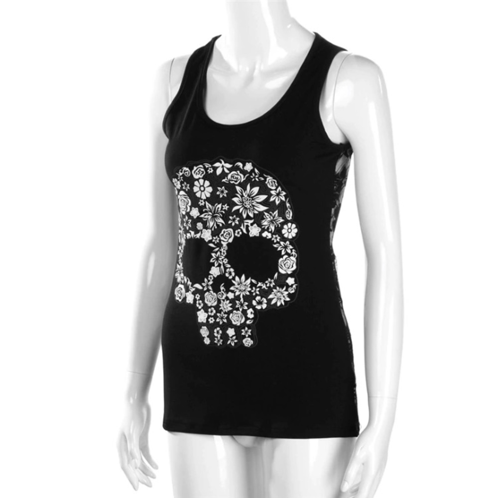 Skull Floral Lace Tank Top - Picture 2 of 5